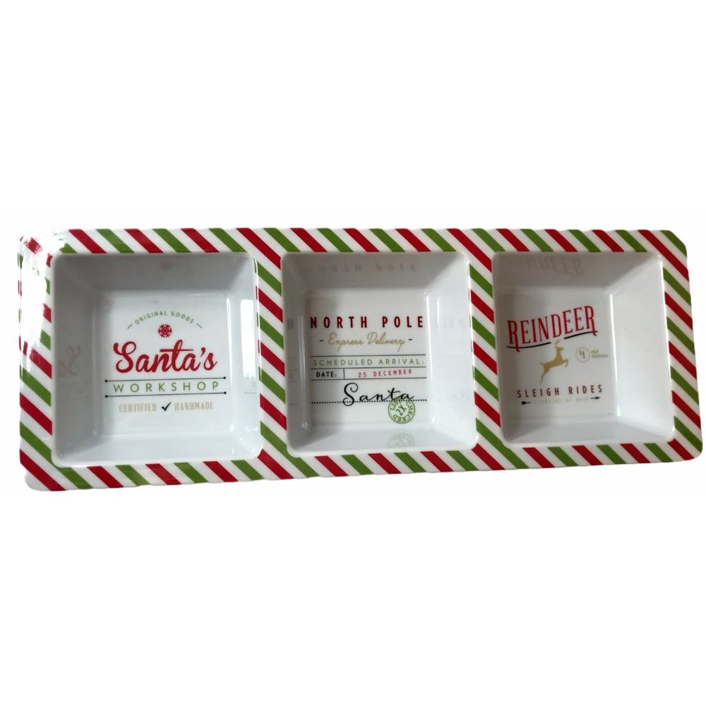 Christmas Holiday Melamine 3 Section Serving Tray